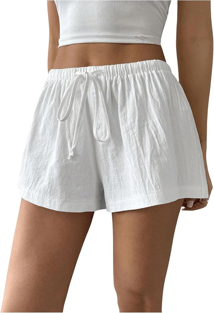 Women's Drawstring High Waisted Button Front Mini Shorts Loose Wide Leg Track Shorts Casual Loung... | Amazon (US)