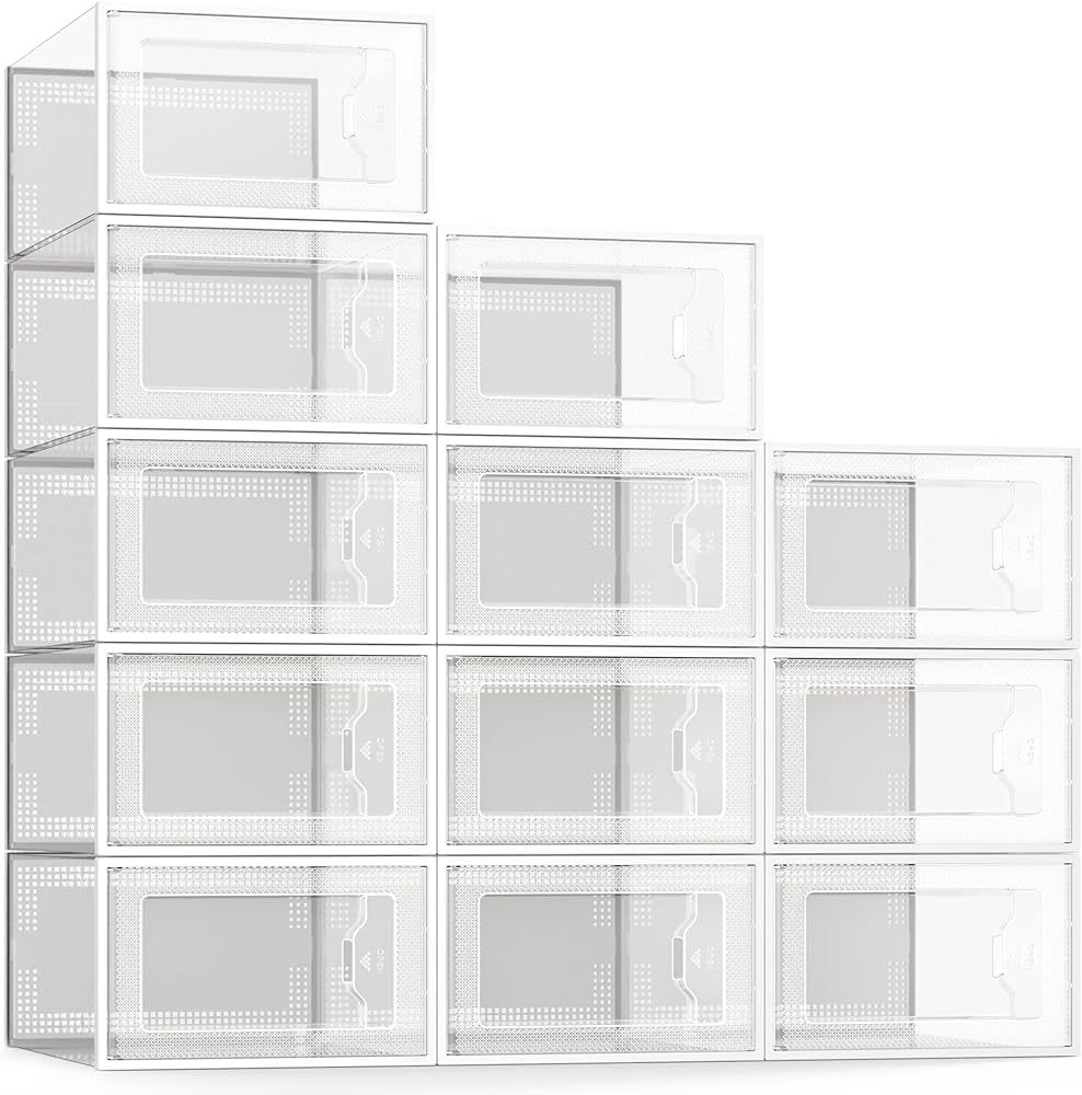 SEE SPRING Large 12 Pack Shoe Storage Box, Clear Plastic Stackable Shoe Organizer for Closet, Spa... | Amazon (US)