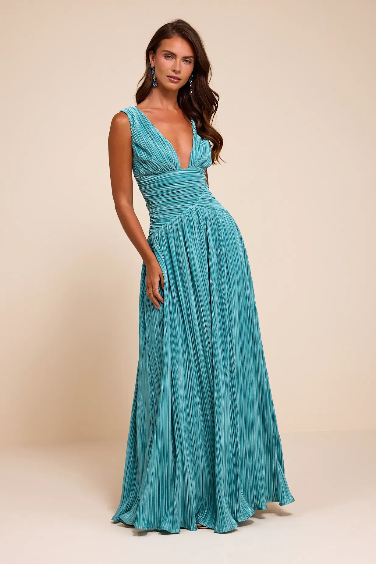 Evaluna Turquoise Plisse Maxi Dress | Lulus