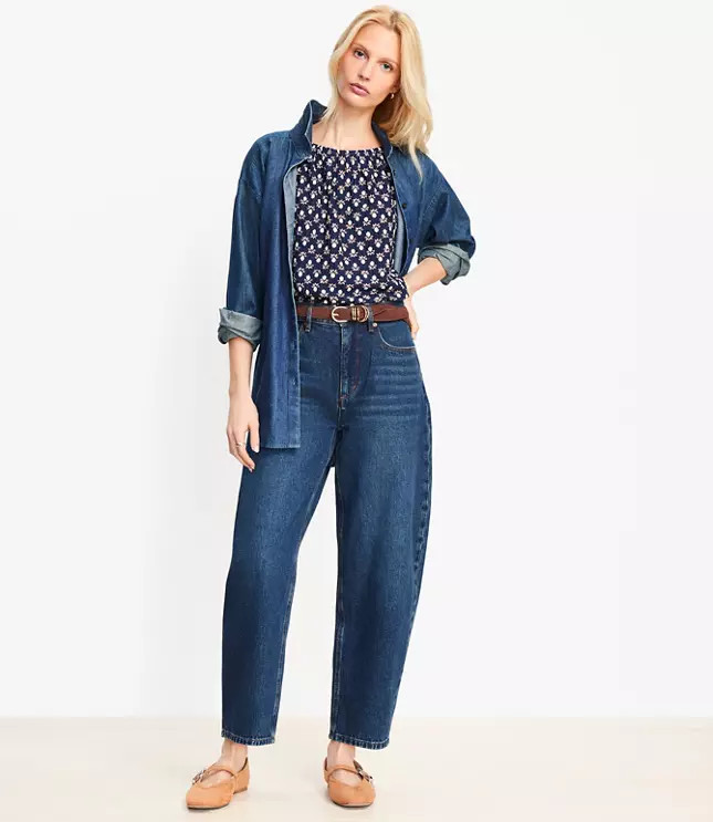 High Rise Barrel Jeans in Authentic Dark Wash | LOFT