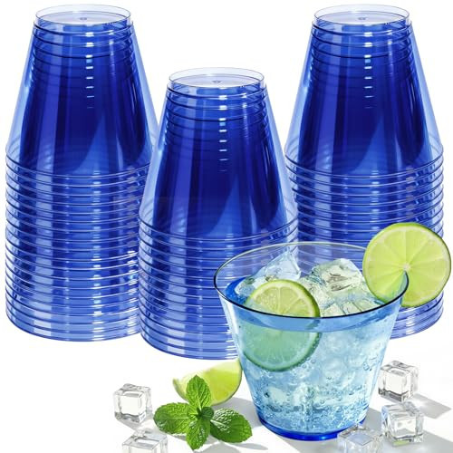 Glowserve 50 Pack Plastic Cups 9 oz Royal Blue Clear Plastic Cups for Cocktail Fancy Disposable Cup for Party Stemless Wine Glasses for Wedding Thanksgiving Christmas Party Graduation | Amazon (US)