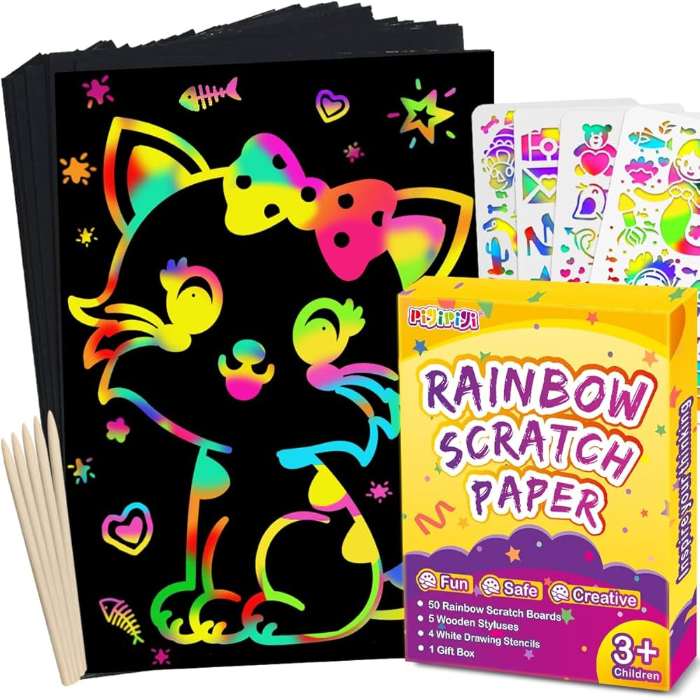 Amazon.com: pigipigi Scratch Paper Art for Kids - 60 Pcs Rainbow Magic Scratch Off Art Crafts Set... | Amazon (US)