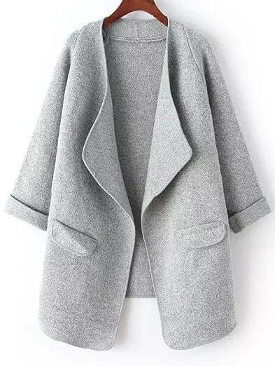 Drape Front Pockets Grey Coat | Romwe