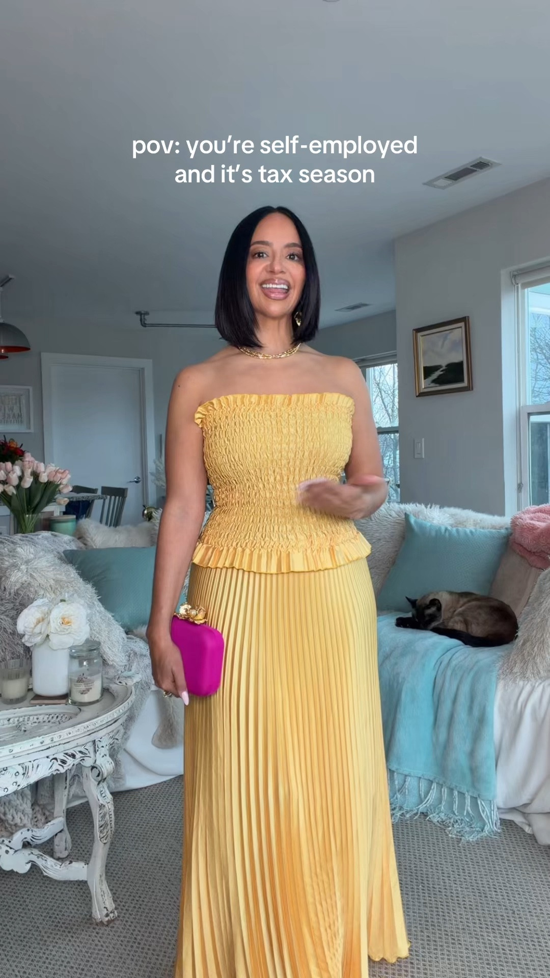 SPRING WEDDING GUEST DRESS 🧡 This gorgeous melon color strapless gown with the pleats. Stunning. Fits true to size. Comes in other colors as well. 

#LTKWedding #LTKOver40 #LTKPetite