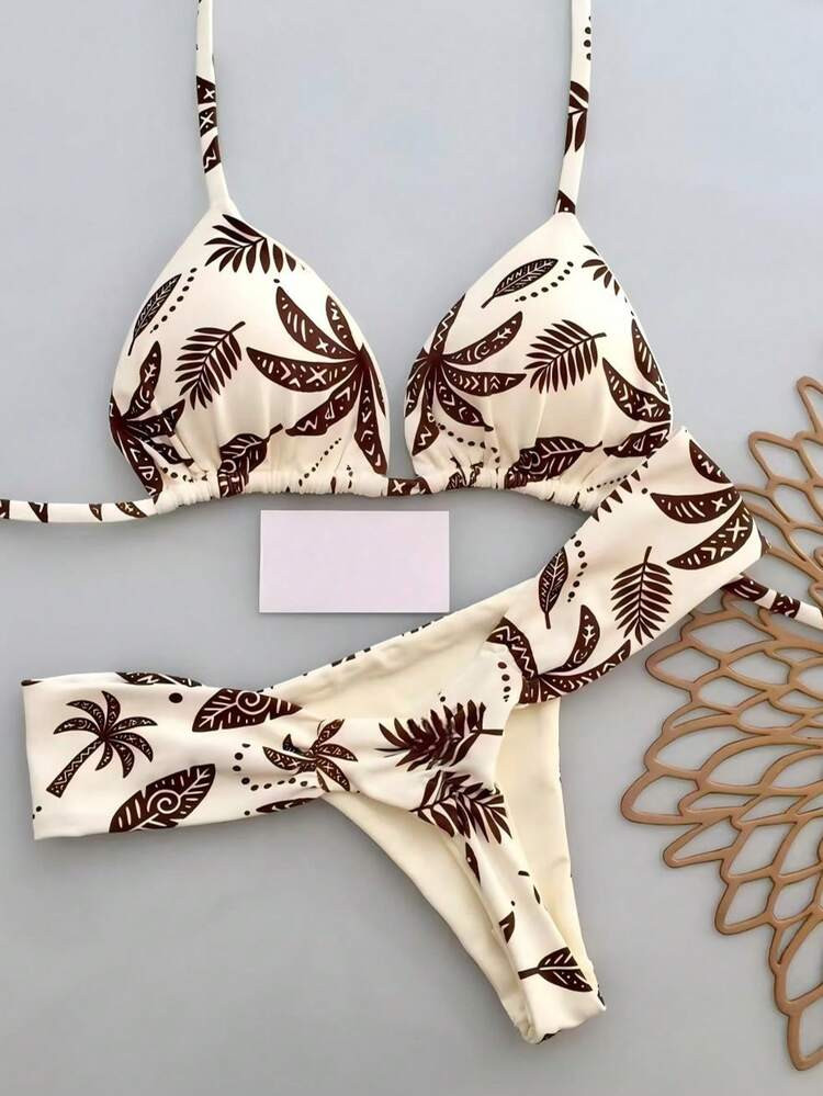 2 piezas Traje de ba\u00f1o bohemio casual, lindo y elegante con estampado floral y lazos trenzad... | SHEIN