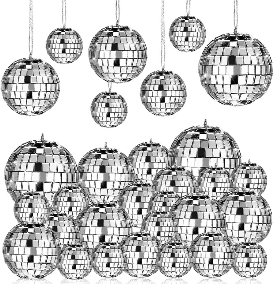 28 Pack Disco Ball, Disco Ball Party Decorations Silver Hanging Reflective Mirror Balls Ornaments... | Amazon (US)