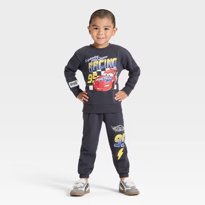 Toddler Boys 2pc Disney Cars Lightning McQueen Racing Fleece Pullover and Bottom Set - Black 18M | Target