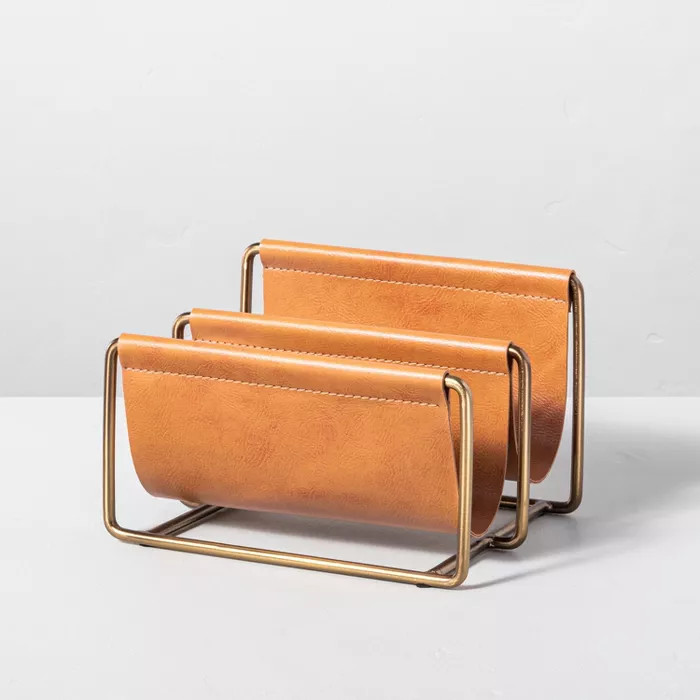 Metal & Faux Leather Mail Sorter Tan/Brass - Hearth & Hand™ with Magnolia | Target
