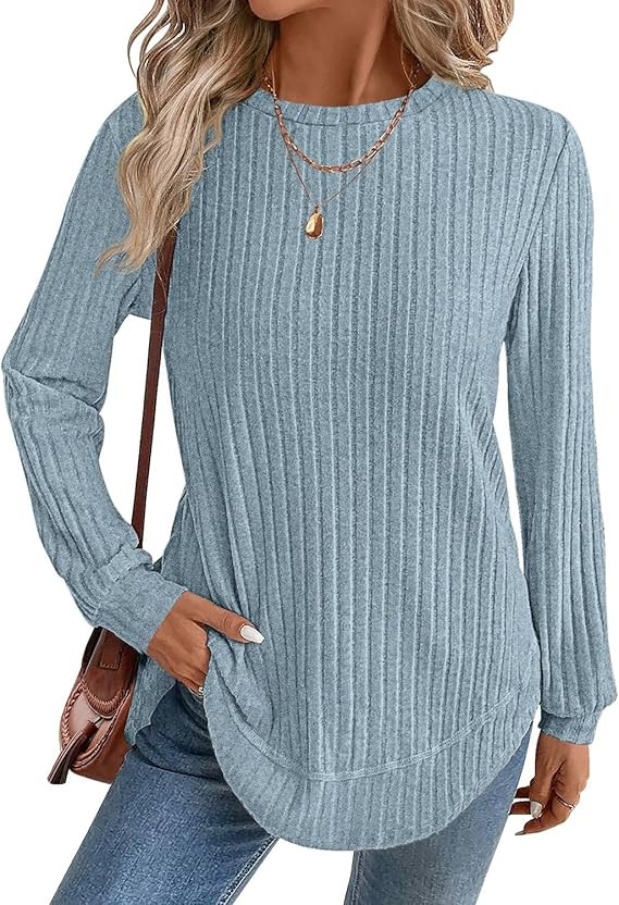JUSTFASHIONNOW Womens Long Sleeve Shirts Trendy Sweaters Lightweight 2025 Casual Crewneck Fall Tu... | Amazon (US)