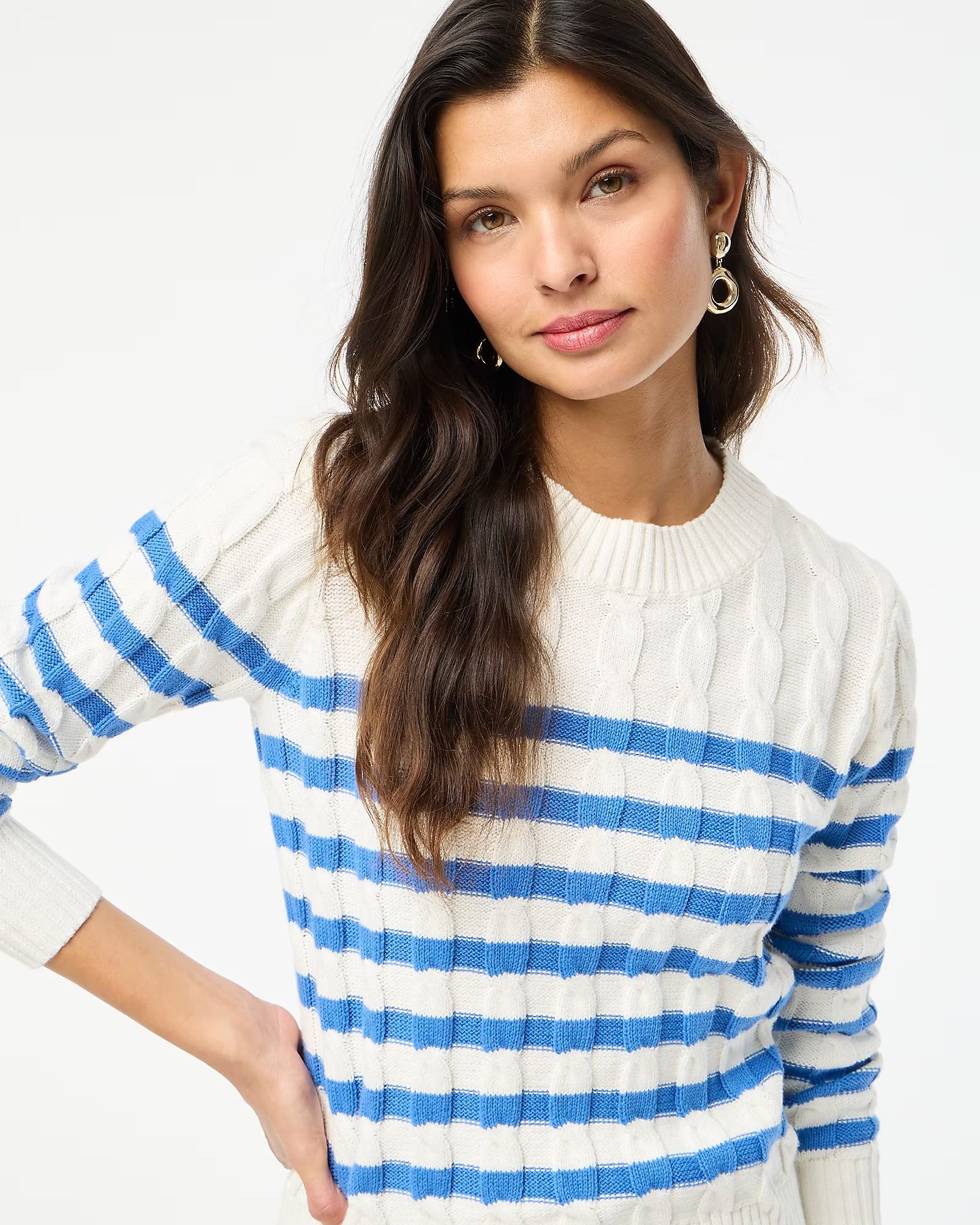 Striped cable crewneck sweater | J.Crew Factory