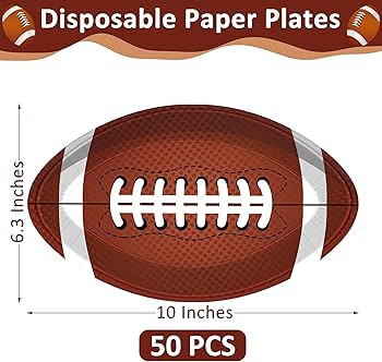 QZYL 50 PCS Football Plates, Football Party Plates, Football Shaped Disposable Paper Plates, Supe... | Amazon (US)