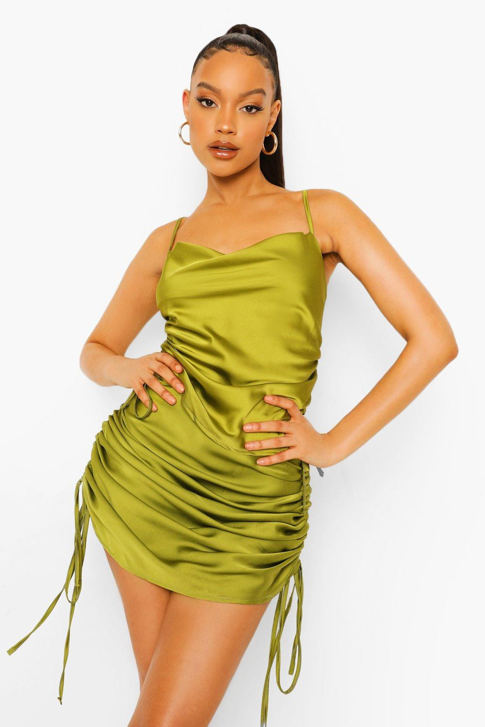 Satin Ruched Crop Top And Midi Skirt | Boohoo.com (UK & IE)