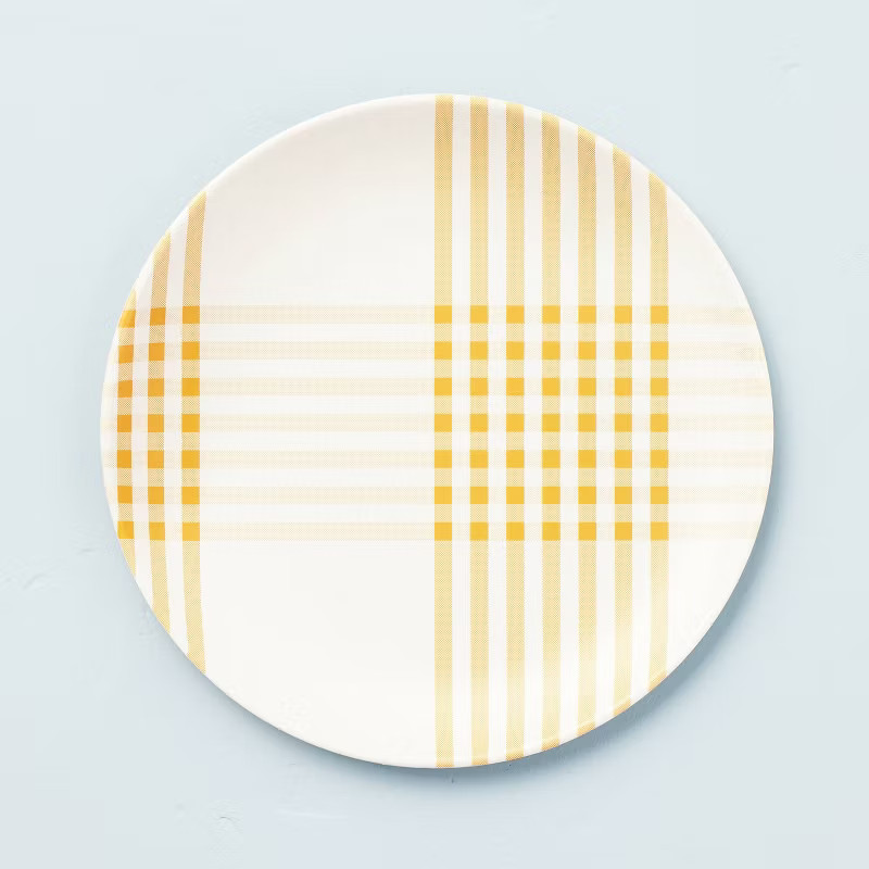 9" Picnic Plaid Bamboo-Melamine Salad Plates Gold/Cream - Hearth & Hand™ with Magnolia | Target