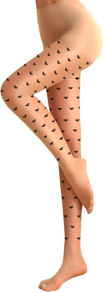 FANCAME Heart Tights for Women, Sheer Stockings High elasticity Pantyhose with Little Hearts Patt... | Amazon (US)