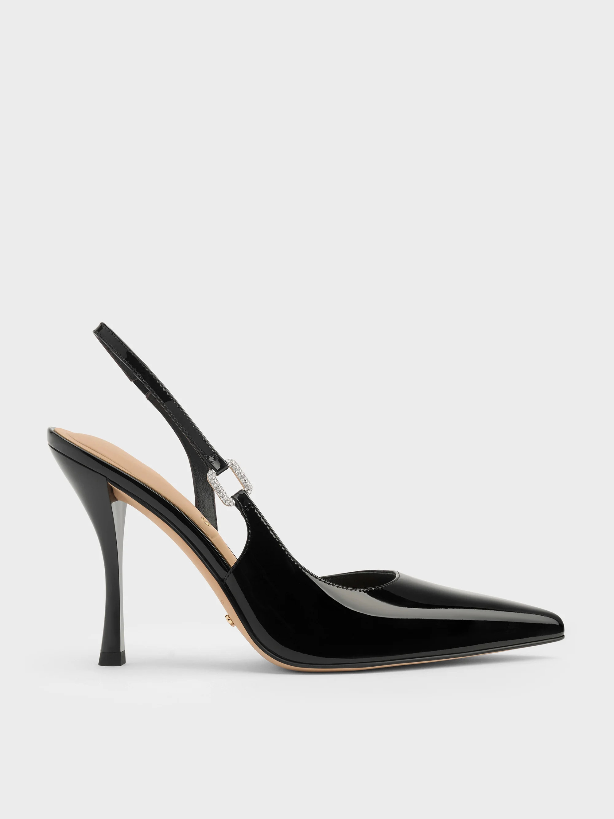 CHARLES & KEITH - Patent Leather Crystal-Buckle Slingback Pumps | Charles & Keith UK