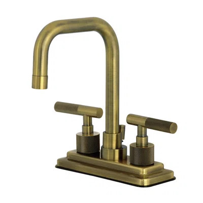 Kingston Brass Convergent Two-Handle 3-Hole Deck Mount 4" Centerset Bathroom Faucet With Knurled Handle And Brass Pop-Up Drain | Wayfair North America