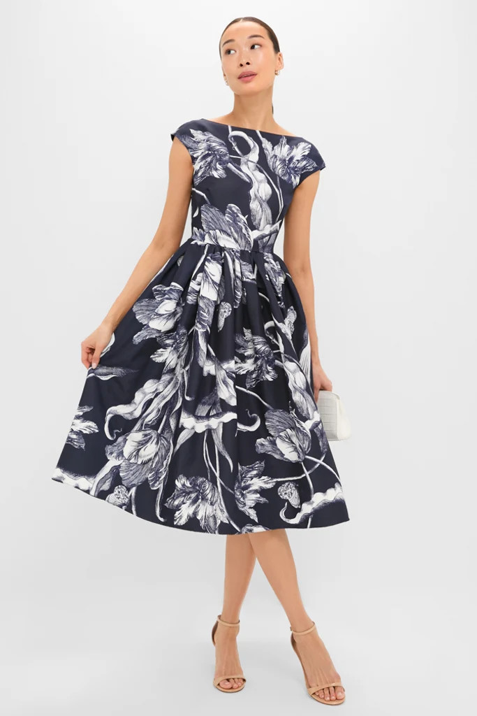Botanical Engraving Midnight Boat Neck Midi Dress | Tuckernuck (US)
