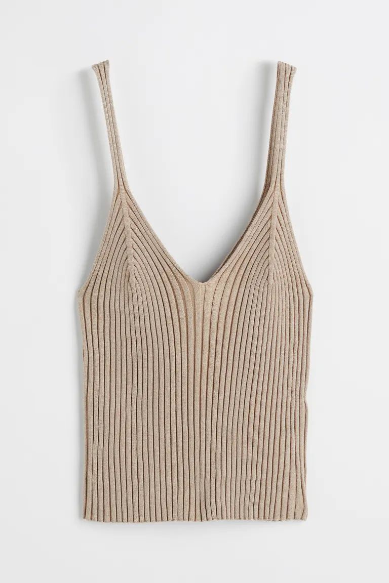 Fitted crop top in rib-knit fabric. Narrow shoulder straps, V-neck at front and back, and straigh... | H&M (US)
