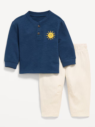 Long-Sleeve Henley Top and Barrel-Leg Pants Set for Baby | Old Navy (US)