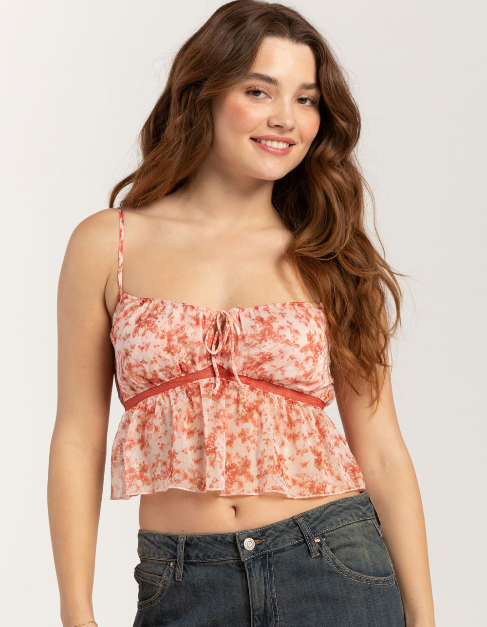 RSQ Womens Lace Inset Ditsy Babydoll Top | Tillys