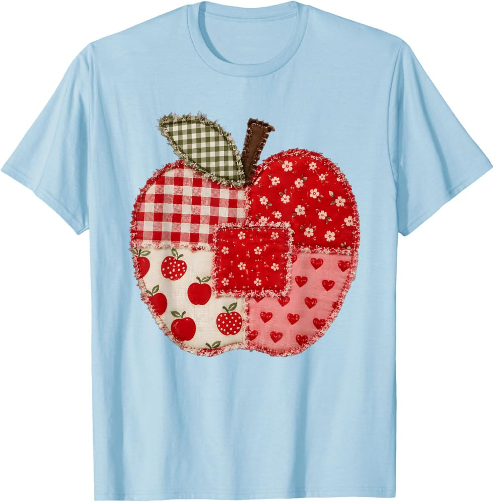 Cute Patchwork Preppy Apples Back to School Teacher Student T-Shirt | Amazon (US)