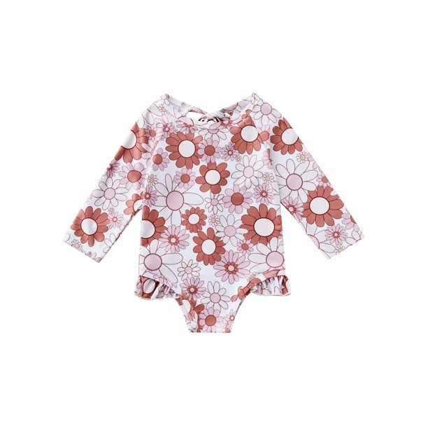 TheFound Toddler Baby Girls One Piece Swimsuit Zip Rash Guard Swimwear Ruffled Long Sleeve Bathin... | Walmart (US)