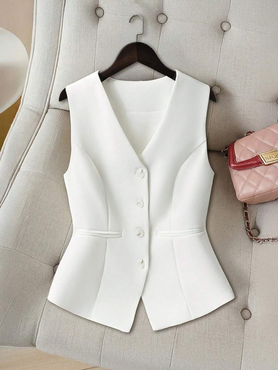 Women's V-Neck Cropped Top, Retro Fashion Fitted Waist, High-End Elegant Style, Summer | SHEIN
