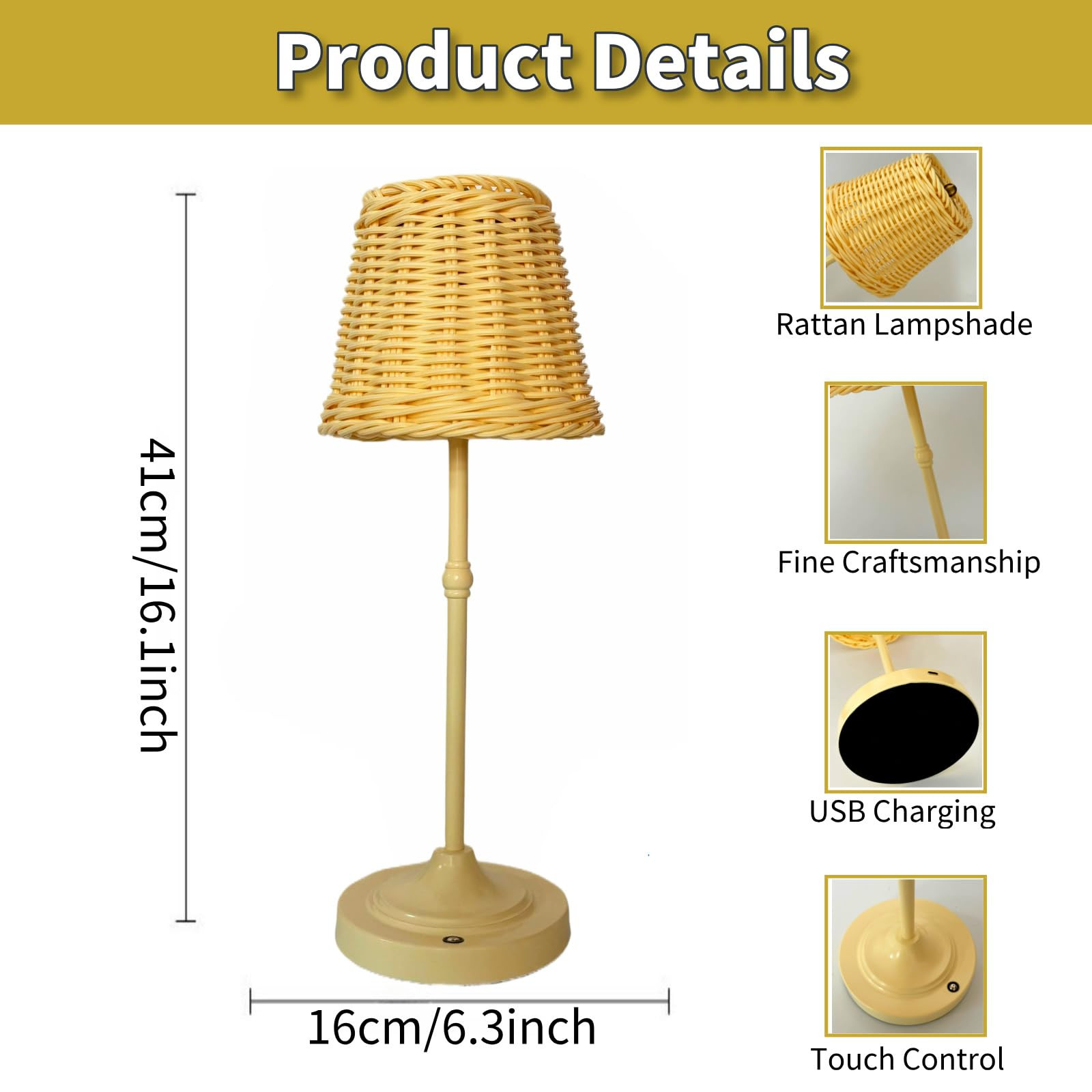 Rechargeable Wicker Table Lamp, Handwoven Rattan Desk Lamp 3-Way Dimmable with Touch Control Cord... | Amazon (US)