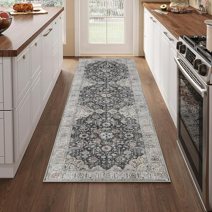Washable Runner Rug, 2x6 Non-Slip Vintage Hallway Rug, Low-Pile Faux Wool Kitchen Rugs, Soft Dist... | Amazon (US)