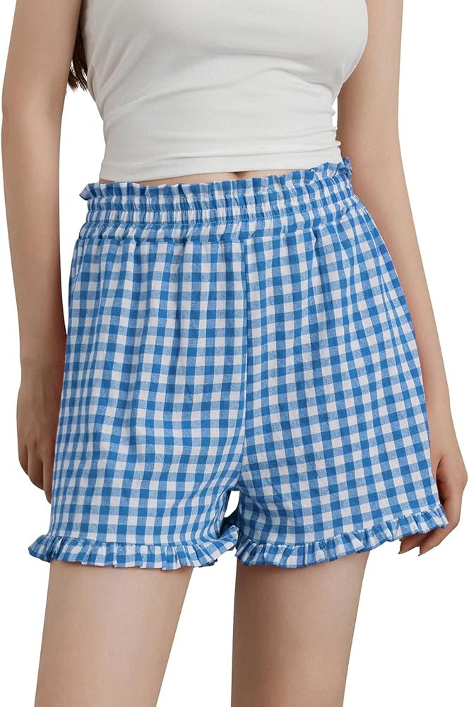 Y2k Ruffle Boxer Shorts for Women Gingham Pajama Shorts Lounge Striped Plaid Checkered Sleep Pj B... | Amazon (US)