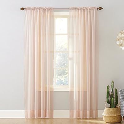 No. 918 53566 Emily Sheer Voile Rod Pocket Curtain Panel, 59" x 84", Whisper Pink | Amazon (US)