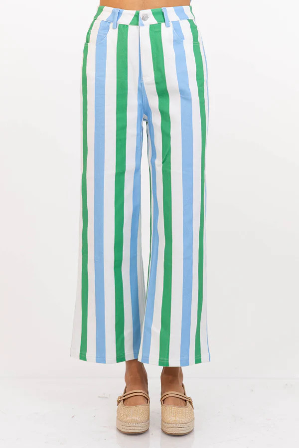 Lovely From The Start Blue Striped Wide Leg Jeans | The Mint Julep Boutique