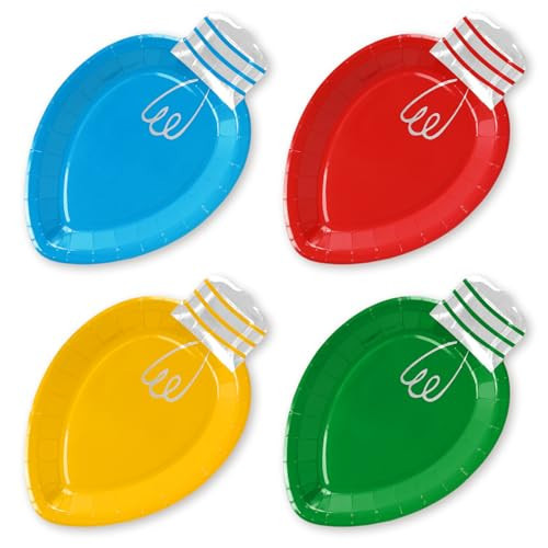 Whaline 40 Pcs Christmas Paper Plate Silver Foil Xmas Light Dinner Plate Red Green Yellow Blue Disposable Plates for Winter Party Table Decor Supplies, 10.4 x 6.7 In | Amazon (US)