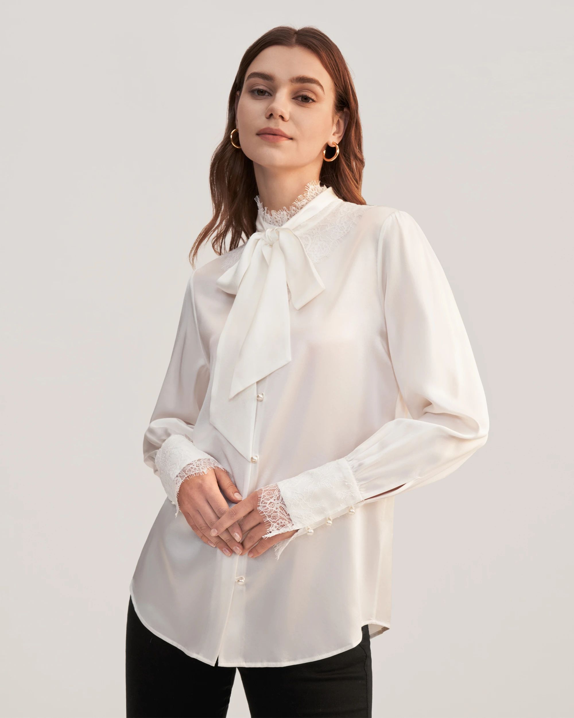 LILYSILK X MIM Lace Silk Blouse With Removable Bow | LilySilk