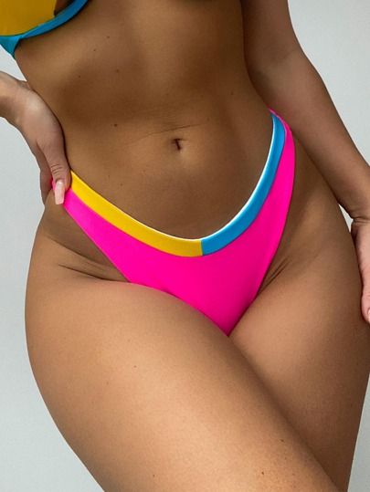Color Block High Cut Bikini Bottom | SHEIN