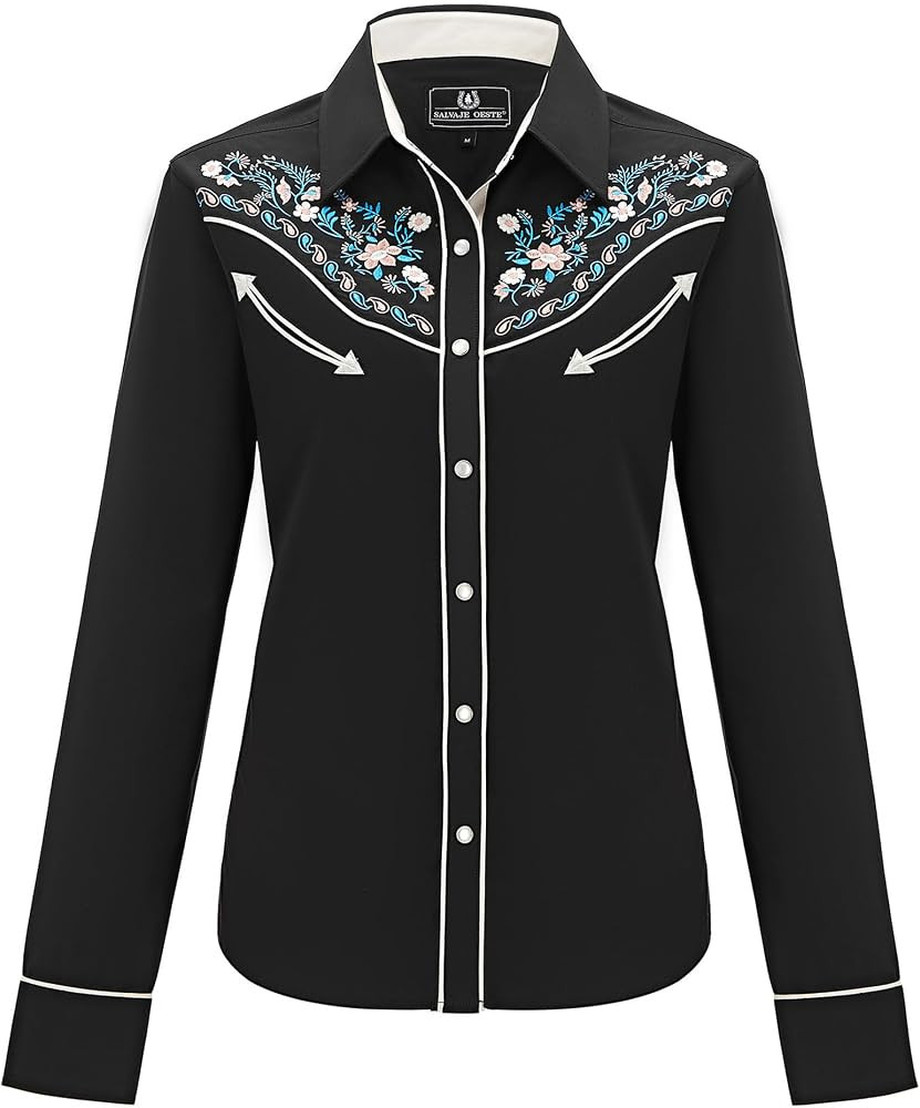 SALVAJE OESTE Women's Embroidered Western Cowgirl Slim Fit Shirt Long Sleeve Snap Button Down Shi... | Amazon (US)