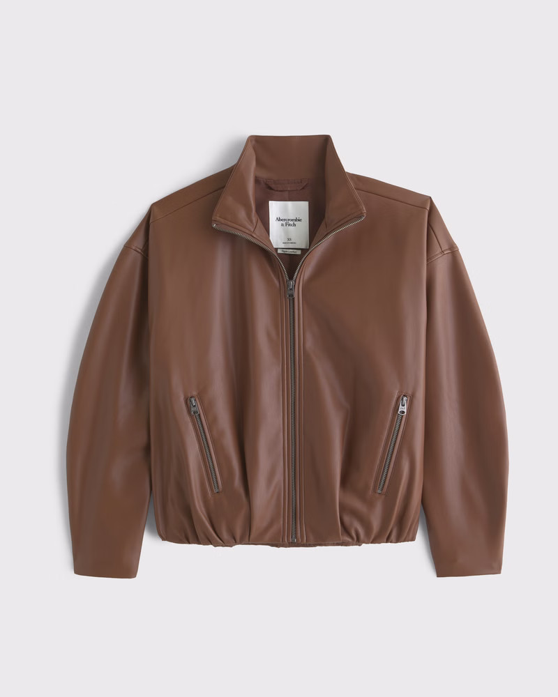 Bubble Hem Vegan Leather Bomber Jacket | Abercrombie & Fitch (US)