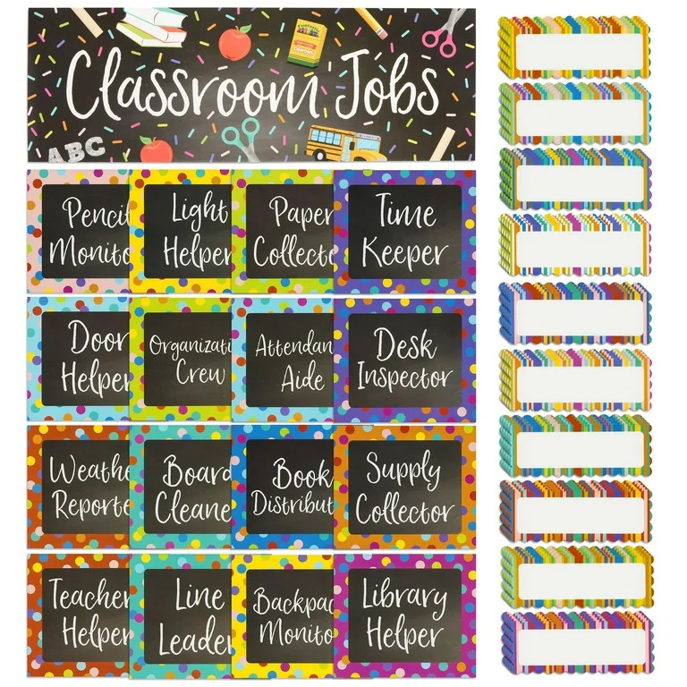 67-Piece Bright Classroom Job Chart Set with Name Tags for Bulletin Board, Chalkboard Decorations... | Walmart (US)