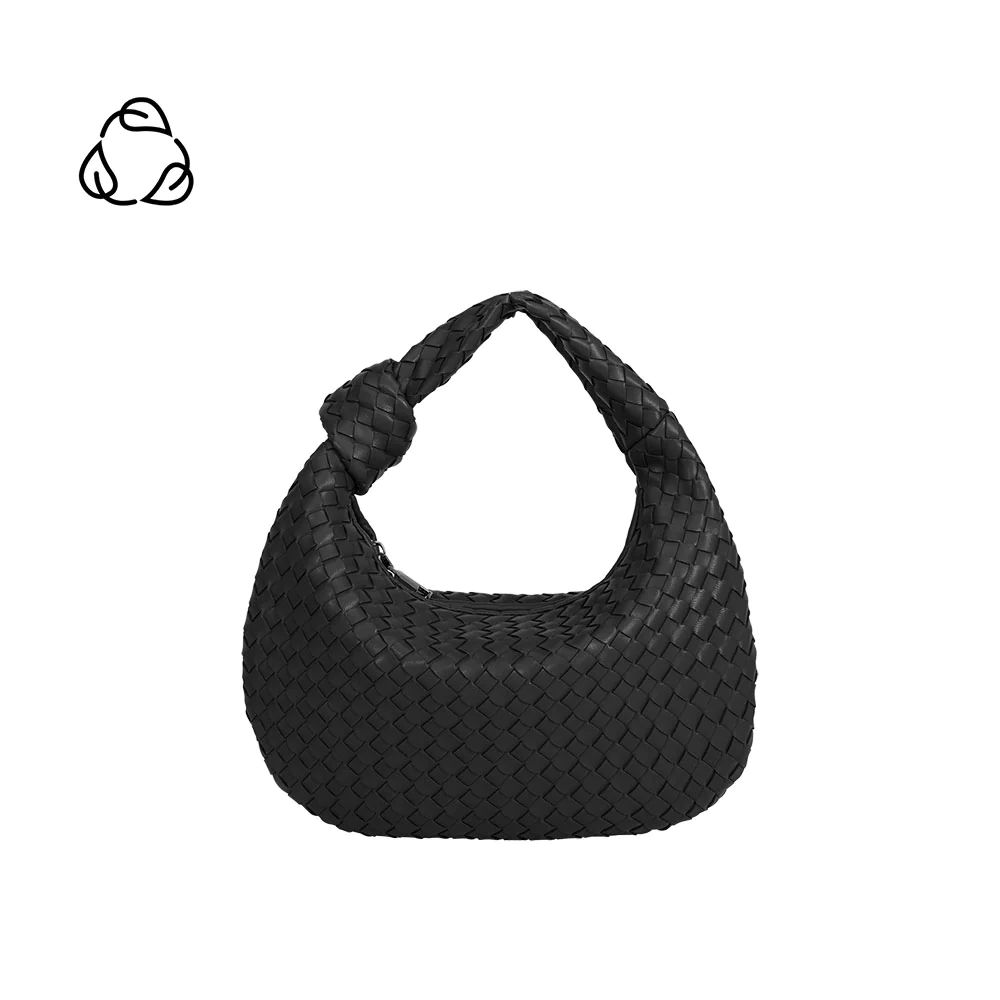 Black Drew Small Vegan Leather Woven Hobo Bag | Melie Bianco | Melie Bianco