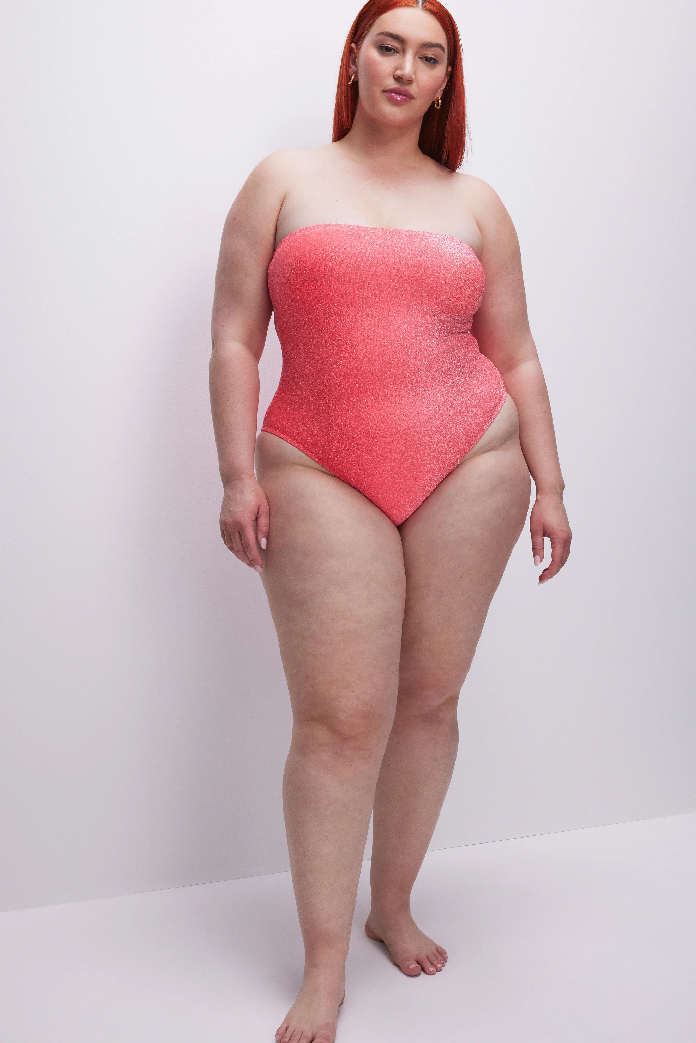 SPARKLE STRAPLESS ONE-PIECE | FIERY CORAL 002 | Good American