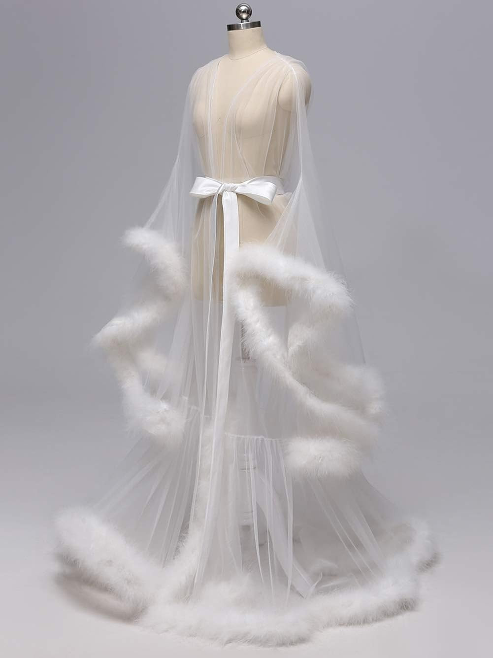Kumeng Wedding Sexy Feather Robe Bridal Upgraded Illusion Tulle Long Scarf New Custom Made | Amazon (US)