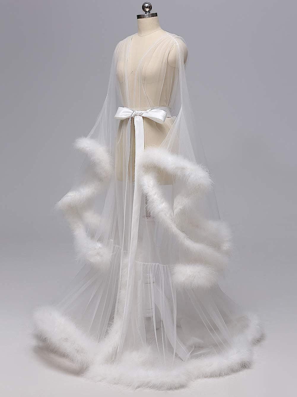 Kumeng Wedding Sexy Feather Robe Bridal Upgraded Illusion Tulle Long Scarf New Custom Made | Amazon (US)