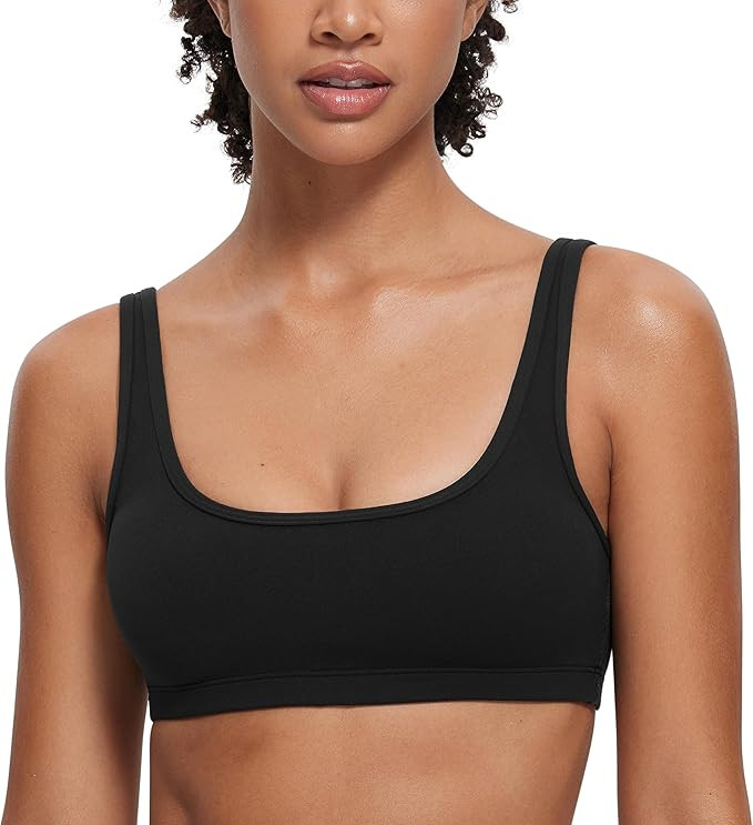 CRZ YOGA Butterluxe Mini Bra for Women - Scoop Neck Low Impact Wireless Sports Yoga Padded Workou... | Amazon (US)