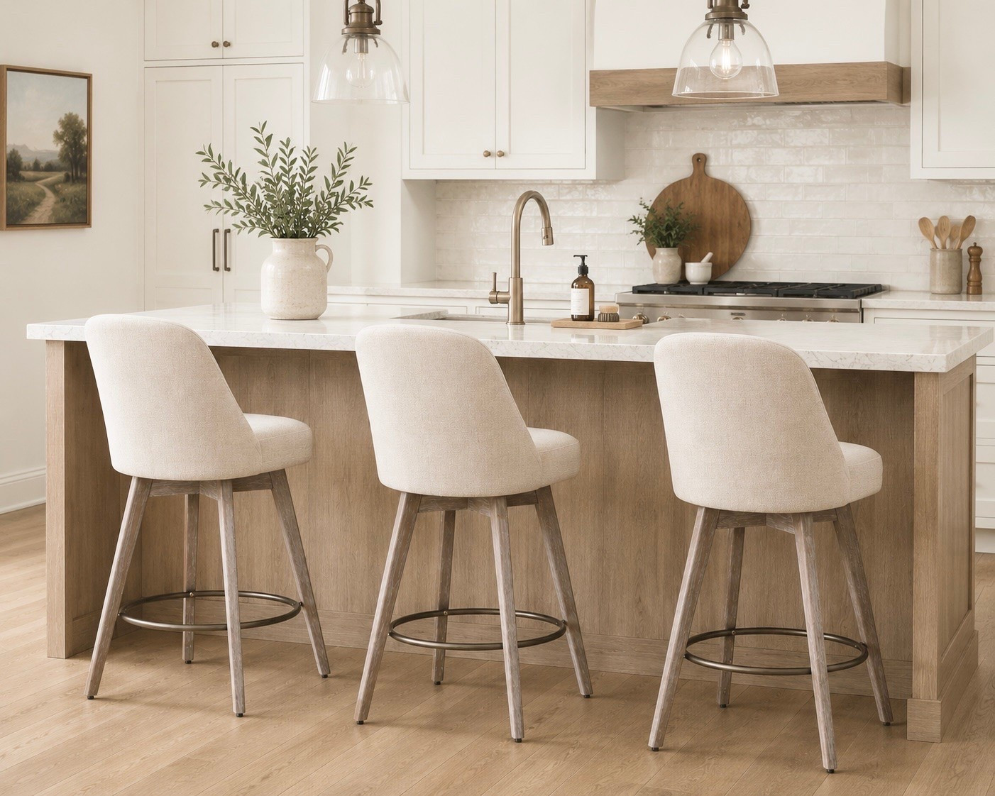 Modern Farmhouse Kitchen Island Barstools - Beige/Tan Upholstered Barstools from @Wayfair

#LTKHome