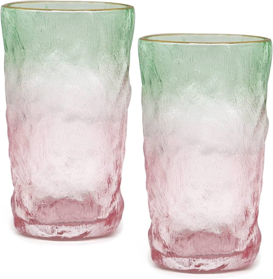 TOSSOW Drinking Glasses, Glassware Sets of 2, Mixed Drinking Glacier Pattern 12 oz Glass Cups Dec... | Amazon (US)