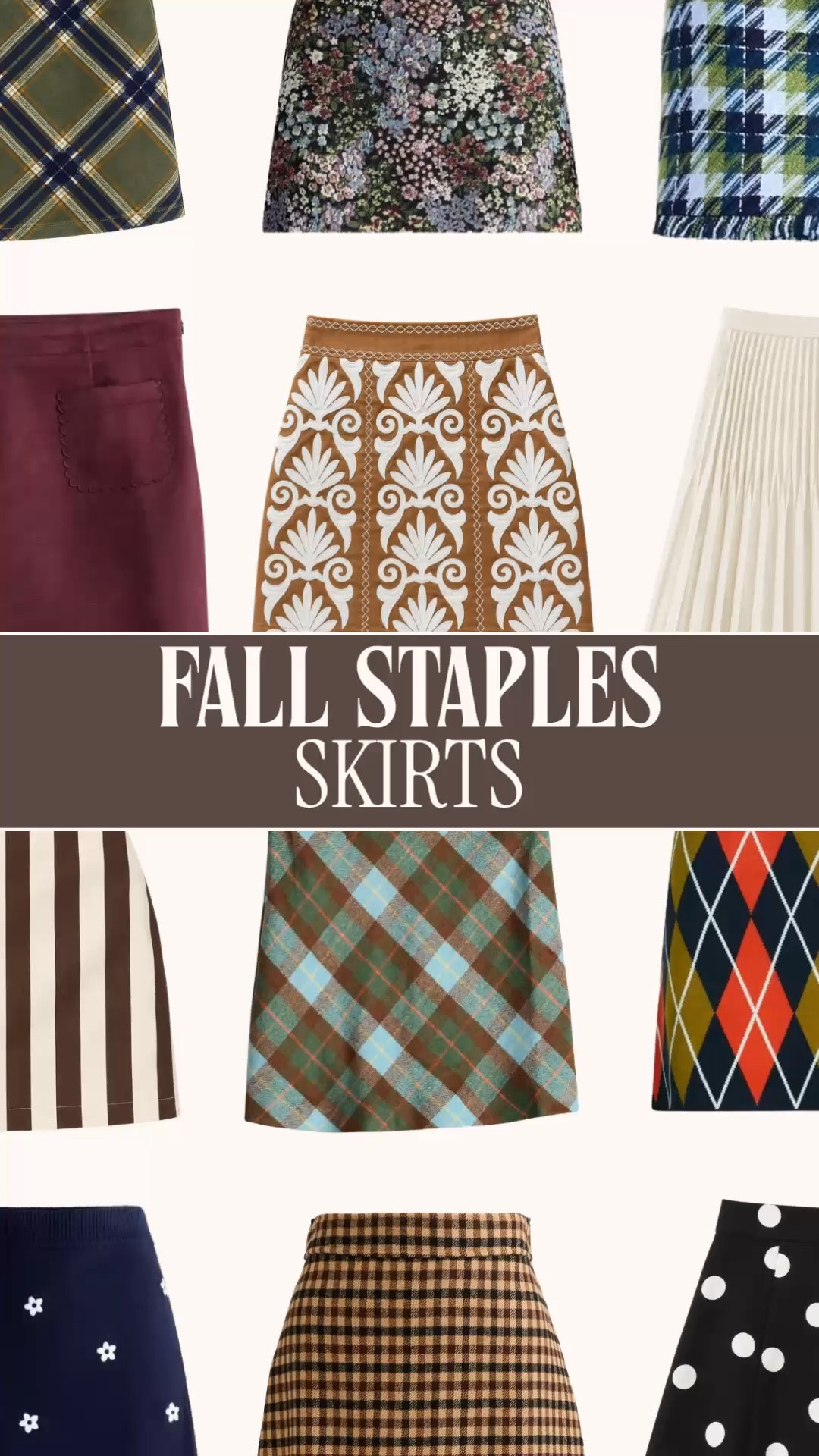 Fall skirts for women | preppy fall outfits | work skirts | teacher outfits | plaid skirts

The easiest fall outfit formula is a skirt, sweater and loafers, so I searched all over the internet for the skirts worth building the outfit around.

Plaid, argyle, florals, stripes, corduroy, pleats, embroidery and polka dots are all in this edit. There are neutral fall skirts that work with nearly every sweater you own, plus rich burgundy, navy, green and brown options for anyone who wants more color and print in her fall wardrobe.

I included mini skirts, midi skirts, A line silhouettes, pleated skirts and straight skirts for teacher outfits, work outfits, business casual days, church, brunch, fall family photos and weekends.

Everything shown is linked below. Save this fall skirt edit for the next time you need an outfit that starts with something more interesting than jeans.

fall skirts for women, fall skirts 2026, women’s skirts, preppy fall skirts, preppy fall outfits women, fall outfit ideas women, fall wardrobe essentials, plaid skirt women, tartan skirt women, argyle skirt women, pleated midi skirt women, cream pleated skirt, corduroy skirt women, burgundy skirt women, floral skirt women, floral mini skirt, printed midi skirt, embroidered skirt women, striped skirt women, polka dot skirt women, houndstooth skirt women, brown skirt women, navy skirt women, green plaid skirt, A line skirt women, fall mini skirts, fall midi skirts, skirts with tights, skirts to wear with boots, skirts to wear with loafers, work skirts for women, business casual skirts, teacher skirts, teacher outfits fall, fall work outfits women, church outfits women, Thanksgiving outfits women, fall family photo outfits, fall outfits women over 50, classic preppy style, heritage prep outfits

#PreppyStyle #FallSkirts #FallOutfits #TeacherOutfits #WorkOutfits #FallFashion

#LTKWorkwear #LTKSeasonal #LTKootd