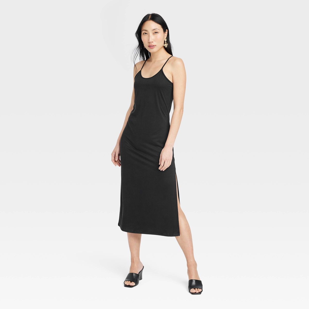 Women's Rib-Knit Midi Cami Dress - A New Day™ Black S | Target