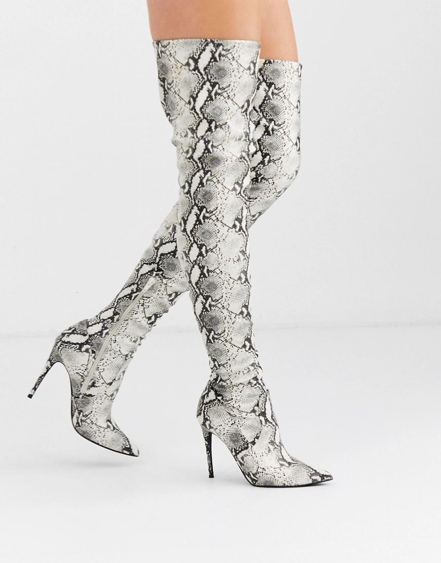 Steve Madden Dominique thigh high boots in snake-Multi | ASOS (Global)