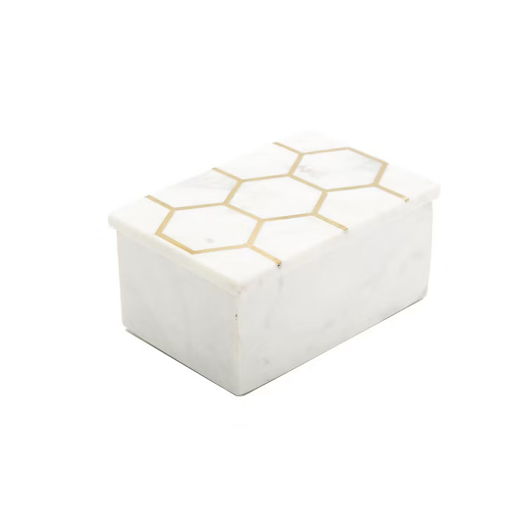 Classic Touch White Marble Decorative Box W/ Gold Hexagon Design On cover | Target