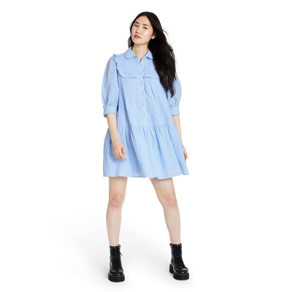 Women's Gingham 3/4 Sleeve Shirtdress - Sandy Liang x Target Blue XS | Target